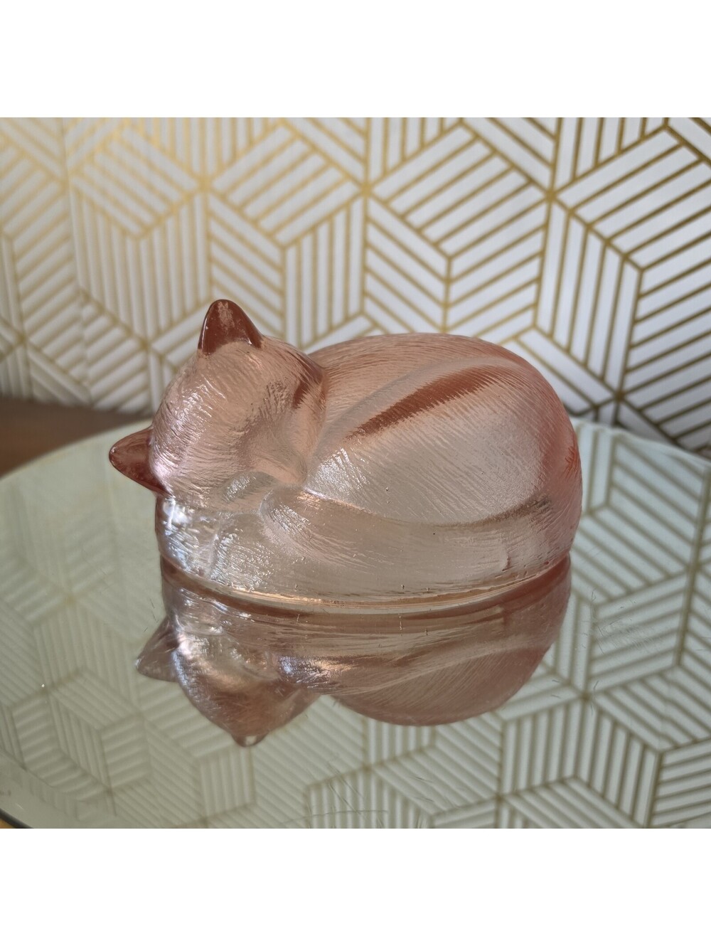 Vintage Indiana Glass Cat On Nest Pink Clear Top Replacement Top ONLY